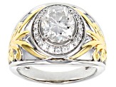 Moissanite platineve and 14k yellow gold over silver men's ring 3.44ctw DEW.