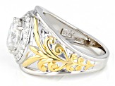 Moissanite platineve and 14k yellow gold over silver men's ring 3.44ctw DEW.