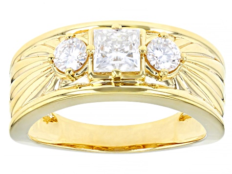 Moissanite 14k yellow gold over silver men's ring 1.26ctw DEW.