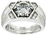 Gray And Colorless Moissanite Platineve Ring 2.86ctw DEW.