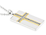Moissanite Platineve And 14k Yellow Gold Over Silver Cross Dog Tag Pendant .30ctw D.E.W