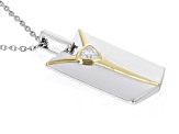 Moissanite Platineve And 14k Yellow Gold Over Silver Dog Tag Pendant .40ct D.E.W