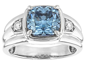 Picture of Blue And Colorless Moissanite Platineve Mens Ring 5.20ctw DEW.