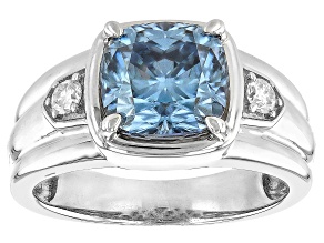 Blue And Colorless Moissanite Platineve Mens Ring 5.20ctw DEW.