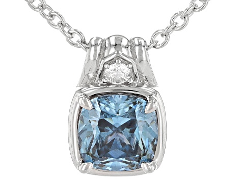 Blue And Colorless Moissanite Platineve Mens Pendant 3.40ctw DEW.
