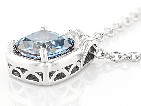 Blue And Colorless Moissanite Platineve Mens Pendant 3.40ctw DEW.