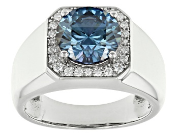 Picture of Blue And Colorless Moissanite Platineve Mens Ring 3.88ctw DEW.