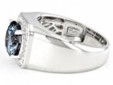 Blue And Colorless Moissanite Platineve Mens Ring 3.88ctw DEW.