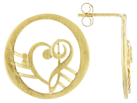 18K Gold Over Silver Heart Shape Music Clefs Earrings