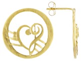 18K Gold Over Silver Heart Shape Music Clefs Earrings