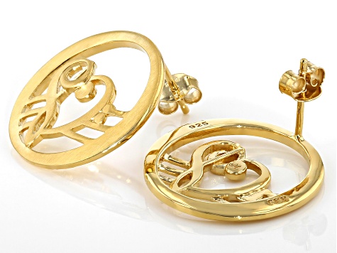 18K Gold Over Silver Heart Shape Music Clefs Earrings