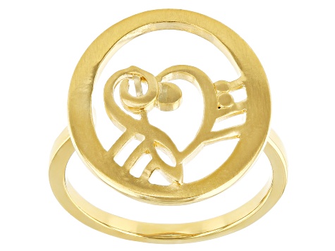 18K Yellow Gold Over Sterling Silver Heart Shape Music Clefs Ring