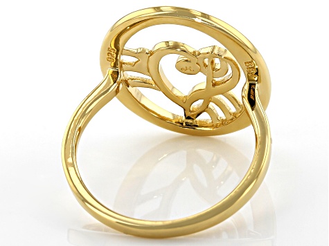 18K Yellow Gold Over Sterling Silver Heart Shape Music Clefs Ring