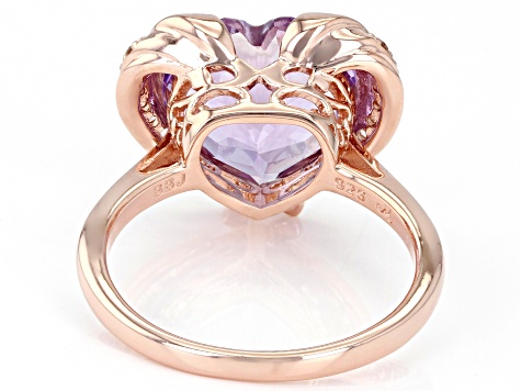 Lavender Amethyst & White Topaz 18K Rose Gold Over Sterling Silver Heart Ring 4.91ctw
