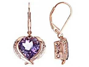 Lavender Amethyst & White Topaz 18K Rose Gold Over Silver Heart Earrings 5.25ctw