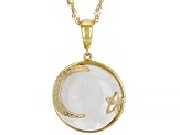 Rainbow Moonstone 18K Yellow Gold Over Sterling Silver Moon & Star Pendant With 18" Chain