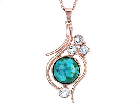 Composite Turquoise &  Sky Blue Topaz 18K Rose Gold Over Silver Pendant With 18" Chain 1.15ctw