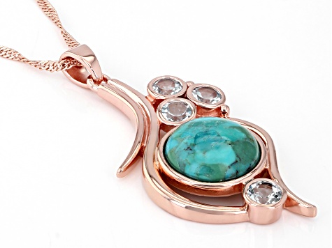 Composite Turquoise & Sky Blue Topaz 18K Rose Gold Over Silver Pendant With 18" Chain 1.15ctw