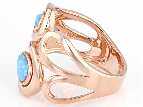 Blue Lab Created Opal 18K Rose Gold Over Silver Rain Drop Ring