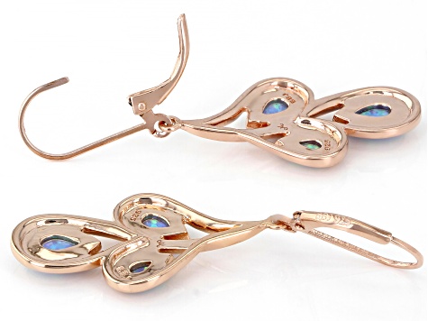 Blue Lab Created Opal 18K Rose Gold Over Silver Rain Drop Earrings