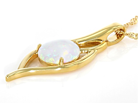 Multi Color Lab Created Opal 18K Yellow Gold Over Sterling Silver Pendant With 18" Chain