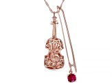 Lab Created Ruby 18K Rose Gold Over Silver Violin Pendant With 18" Chain 1.02ct