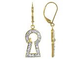 White Zircon 18K Yellow Gold Over Silver Keyhole With Bird Accent Earrings 1.17ctw