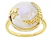 Rainbow Moonstone 18K Yellow Gold Over Sterling Silver Moon & Star Ring