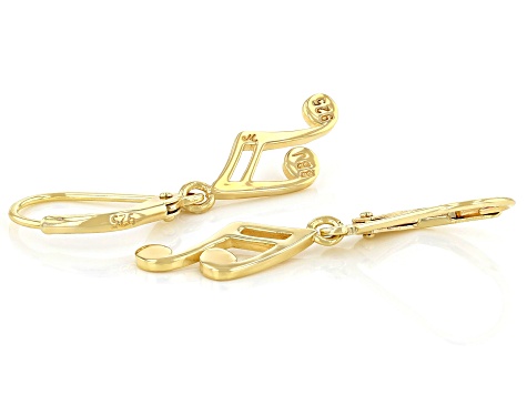 18K Yellow Gold Over Silver Music Note Dangle Earrings