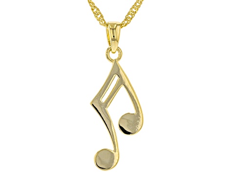 18K Yellow Gold Over Sterling Silver Music Note Pendant With 18" Chain