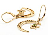 Green Peridot 18K Yellow Gold Over Sterling Silver Moon & Star Filigree Earrings 0.22ctw
