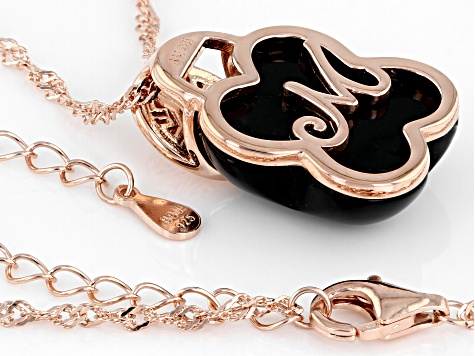 Onyx 18K Rose Gold Over Sterling Silver Clover Pendant With 18" Chain