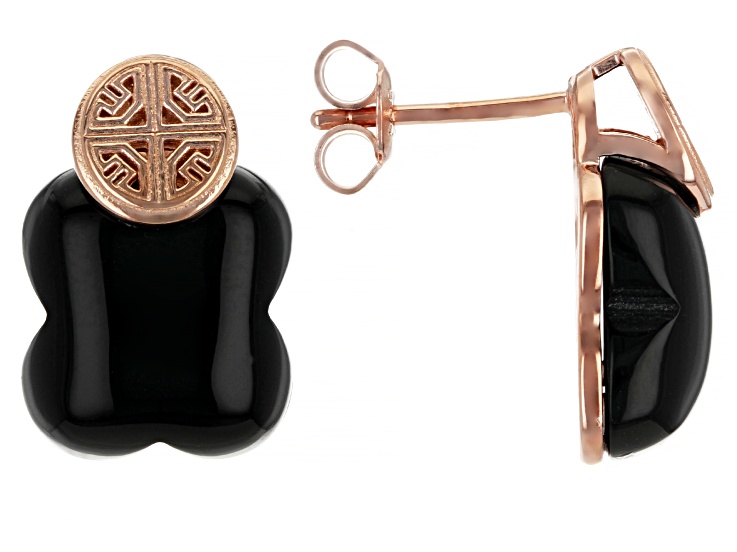 Onyx 18K Rose Gold Over Sterling Silver Clover Earrings