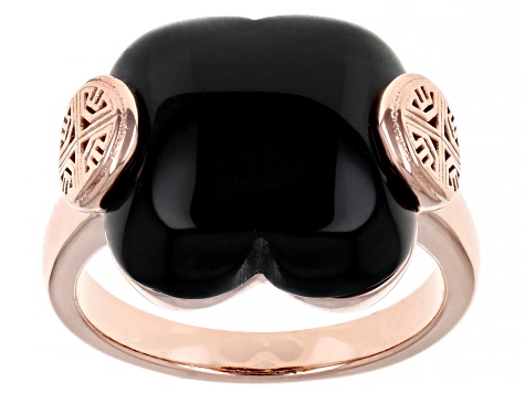 Onyx 18K Rose Gold Over Sterling Silver Clover Ring