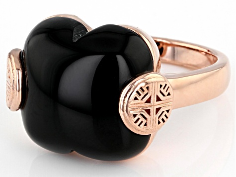 Onyx 18K Rose Gold Over Sterling Silver Clover Ring