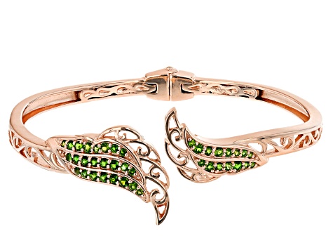 Chrome Diopside 18K Rose Gold Over Silver Feather Hinged Cuff Bracelet 1.19ctw