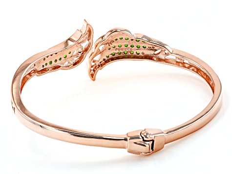 Chrome Diopside 18K Rose Gold Over Silver Feather Hinged Cuff Bracelet 1.19ctw