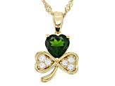 Chrome Diopside and White Zircon 18K Yellow Gold Over Silver Shamrock Pendant With Chain 1.51ctw