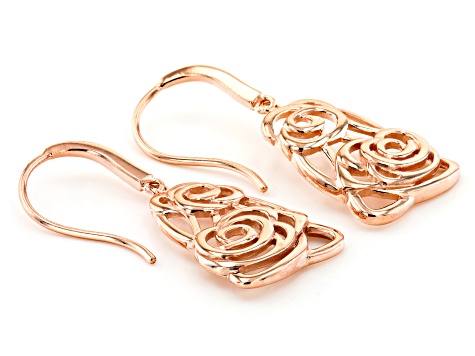 18K Rose Gold Over Silver Floral Design Earrings