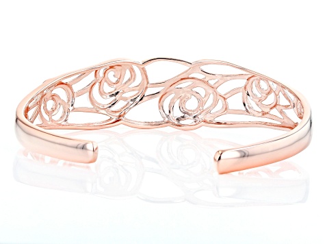18K Rose Gold Over Silver Floral Design Cuff Bracelet