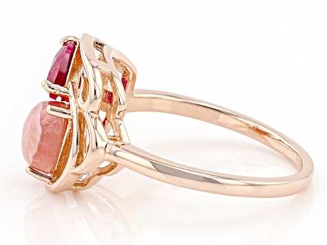 Rhodochrosite & Lab Created  Ruby 18K Rose Gold Over Silver Ring 0.66ct