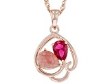 Rhodochrosite & Lab Created Ruby 18K Rose Gold Over Silver Pendant With 18" Chain 0.66ct