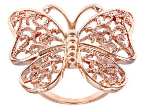 18K Rose Gold Over Sterling Silver Butterfly Filigree Ring