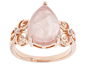 Picture of Rose Quartz and White Zircon 18K Rose Gold Over Silver Shamrock Ring