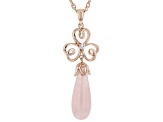 Rose Quartz and White Zircon 18K Rose Gold Over Silver Shamrock Pendant