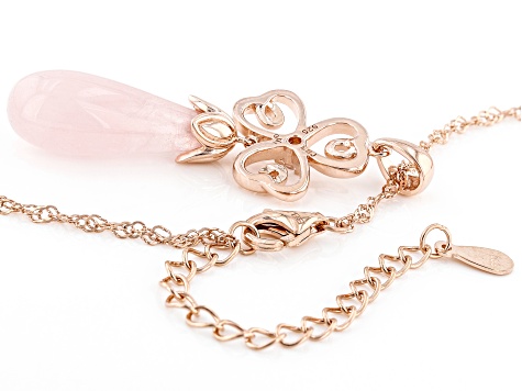 Rose Quartz and White Zircon 18K Rose Gold Over Silver Shamrock Pendant