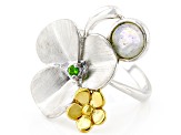 Rainbow Moonstone & Chrome Diopside Rhodium & 18K Yellow Gold Over Silver Ring 0.04ctw