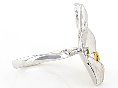 Rainbow Moonstone & Chrome Diopside Rhodium & 18K Yellow Gold Over Silver Ring 0.04ctw