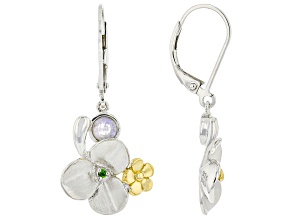 Rainbow Moonstone & Chrome Diopside Rhodium & 18K Yellow Gold Over Silver Earrings 0.02ctw