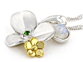 Rainbow Moonstone & Chrome Diopside Rhodium & 18K Yellow Gold Over Silver Pendant